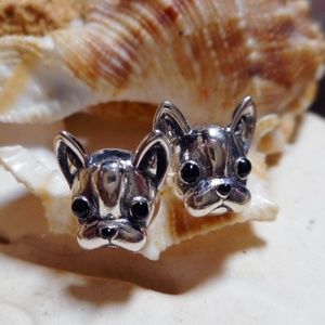 Sterling Silver French Bulldog Stud Earrings 3.09g
